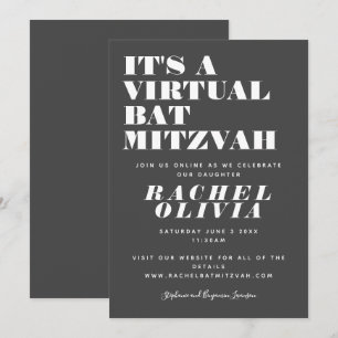 Convites Adorável B'nai Mitzvá Virtual Online Preto e Branc