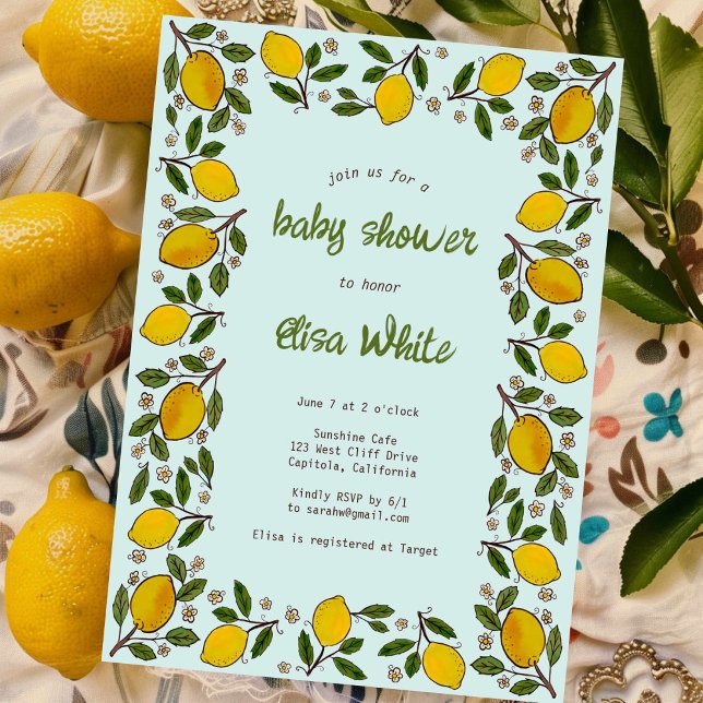 Convites Adorável CHÁ DE FRALDAS de Código QR PERSONALIZADO (Lovely Lemons Rustic CUSTOM QR Code BABY SHOWER Invitation
)