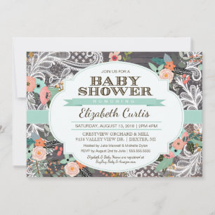 Convites Adorável Chá de fraldas Rustic Floral & Lace Boho