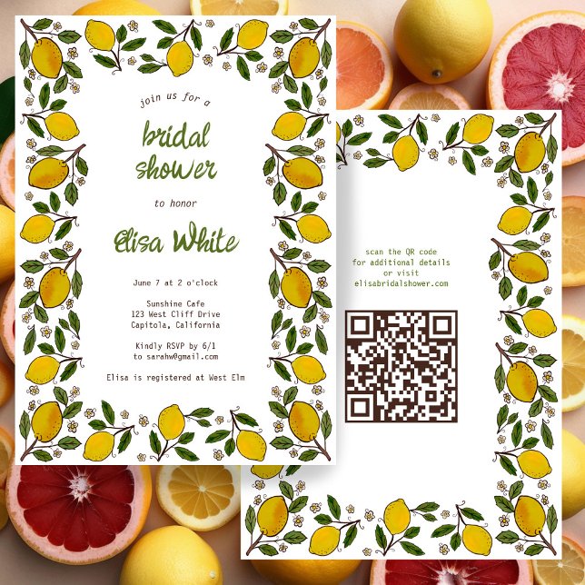 Convites Adorável CHÁ DE PANELA de Código QR CLIENTE de Lim (Lovely Lemons Cute CUSTOM QR Code BRIDAL SHOWER Invitation
)