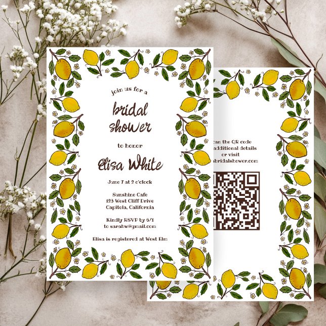 Convites Adorável CHÁ DE PANELA de código QR PERSONALIZADO  (Lovely Lemons CUSTOM QR Code BRIDAL SHOWER Invitation
)