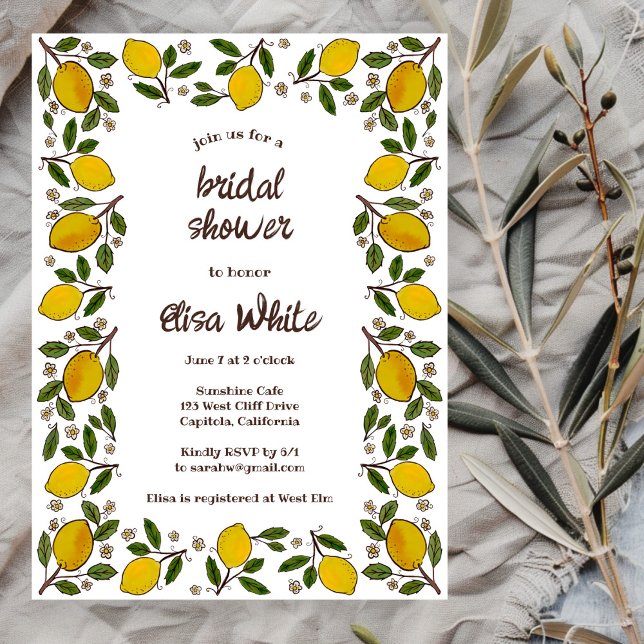 Convites Adorável CHÁ DE PANELA de Verão PERSONALIZADO com  (Lovely Lemons CUSTOM Summer BRIDAL SHOWER Invitation
)