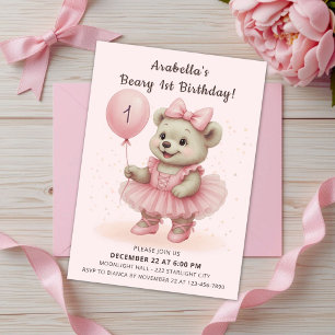 Convites Adorável Coquette Ballerina Bear Aniversário