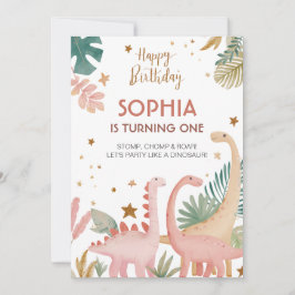 Convites Adorável Dino Rosa