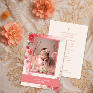 Convites Adorável Doce Coral Floral Pastel Foto Batismo