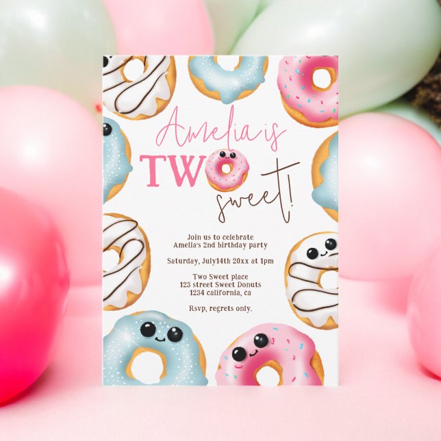 Convites Adorável Duas rosquinhas bonitas segundo aniversár (Adorable Two sweet cute donuts 2nd birthday Invitation)
