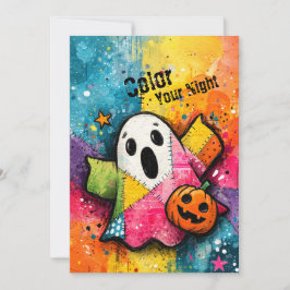Convites Adorável Fantasma de Patchwork Arte Colorida de re