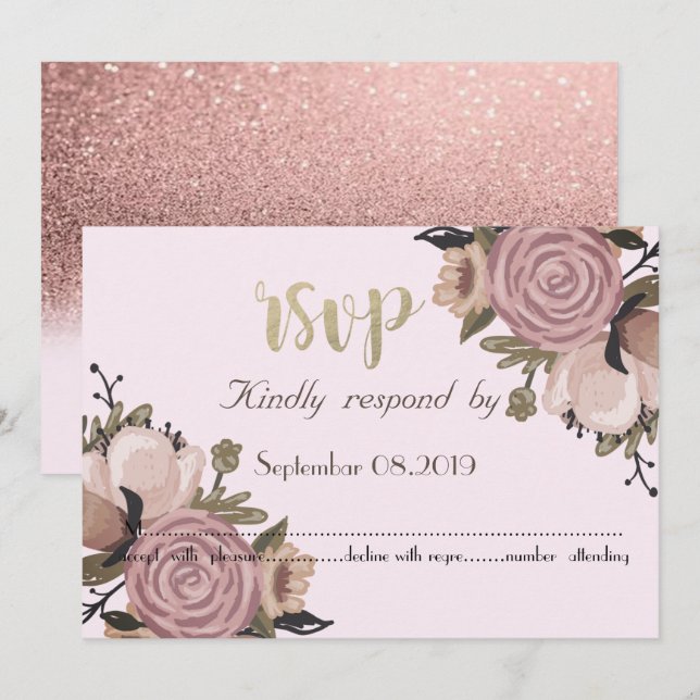 Convites Adorável Floral, Brilho RSVP (Frente/Verso)