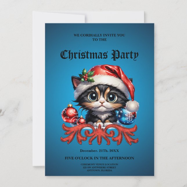 Convites Adorável gatinho de Natal. (Frente)