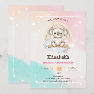 Convites Adorável Koala Bonito Aniversário Arco-Íris