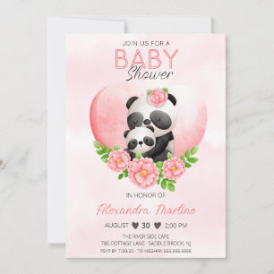 Convites Adorável Mamãe Panda & Bebê Chuveiro de Bebê Flora