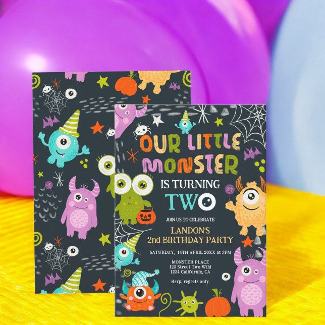 Convites Adorável monstrinho de Halloween está fazendo dois (Cute Halloween little monster is turning two Invitation)
