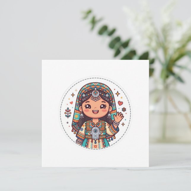 Convites Adorável Mulher Marroquina Amazigue Kawaii com Kha (Em pé/Frente)