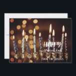 Convites Adorável Ouro Hanukkah Chanukah Menorah<br><div class="desc">Um belo e impressionante convite de uma menorah e velas iluminadas contra um fundo cintilante e uma atmosfera de inverno. Os detalhes na parte de trás do cartão para você personalizar. Tenha um bom feriado ❀</div>