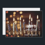 Convites Adorável Ouro Hanukkah Chanukah Menorah<br><div class="desc">Um belo e impressionante convite de uma menorah e velas iluminadas contra um fundo cintilante e uma atmosfera de inverno. Os detalhes na parte de trás do cartão para você personalizar. Tenha um bom feriado ❀</div>