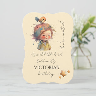 Convites Adorável Pastel Neutro Gilrl Pássaros Estrelas Inf