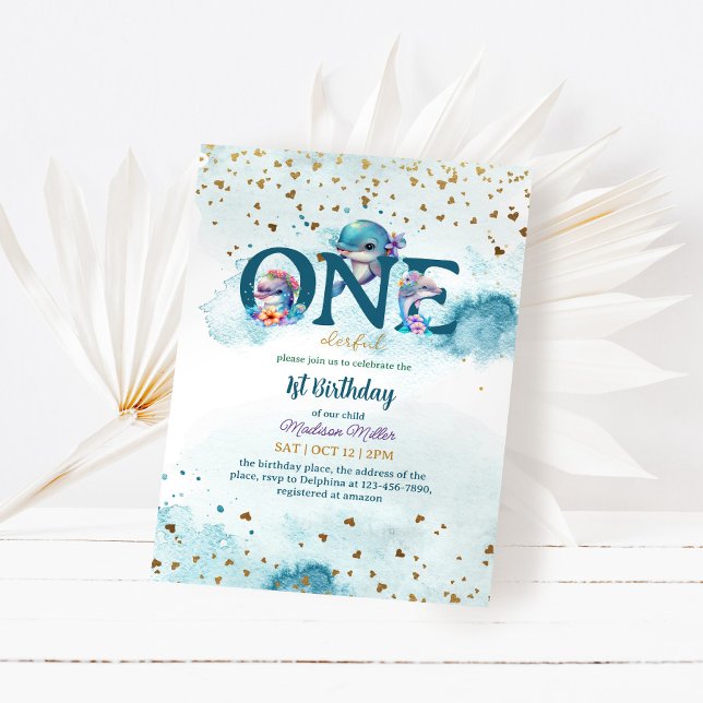 Convites Adorável primeiro aniversario Dolphin Cute Baby Gi (Criador carregado)