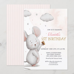 Convites Adorável Ratinho Fofo Listrado Aniversário