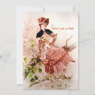 Convites Adorável Senhora Vintage em Vestido Rosa