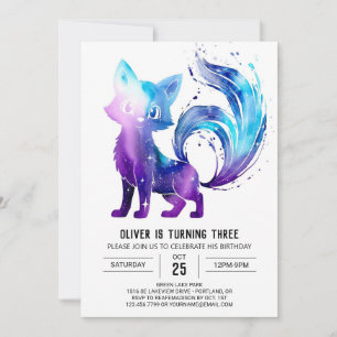 Convites Adorável Watercolor Fox Digital Boy Birday