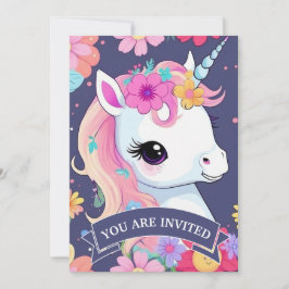 Convites Adorável White Baby Unicorn com Flores