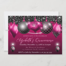 Adorno de Natal Rosa Quente e Preto Quinceanera