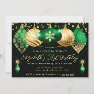 Convites Adorno de Natal Verde e Dourado Festa de Aniversár