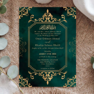 Convites Adorno de Ouro e Esmeralda Casamento Islâmico Vint