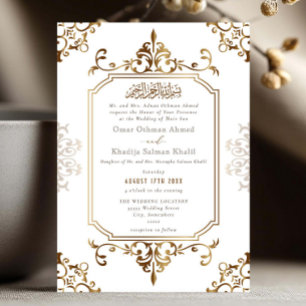 Convites Adorno Elegante Dourado Casamento Islâmico Vintage