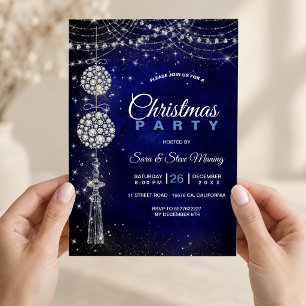 Convites Adornos azuis reais elegantes e chiques de Natal