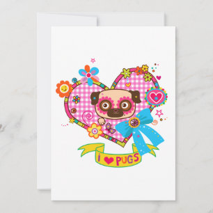 Convites Adoro Pugs Flat Greeting Card