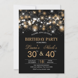 Convites Adult Joint Birthday Party Invitation Gold Glitter