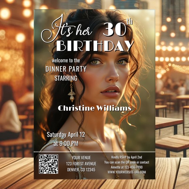 Convites Adult Magazine Cover Stylish Birthday (Adult birthday party invitation in magazine cover style with custom photo and QR code template)