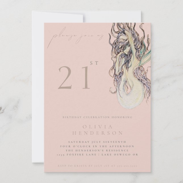 Convites Adult Mermaid ANY Birthday Party Invitation (Frente)