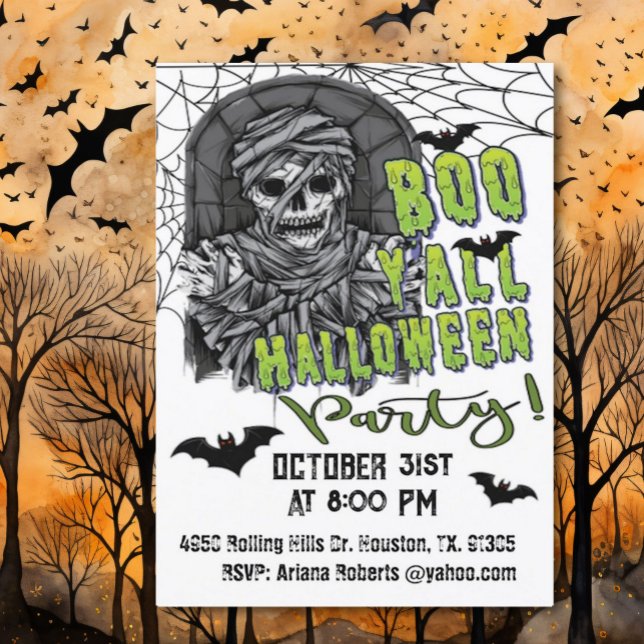 Convites Adulto Boo Y Skeleton Mummy Halloween Party (Criador carregado)