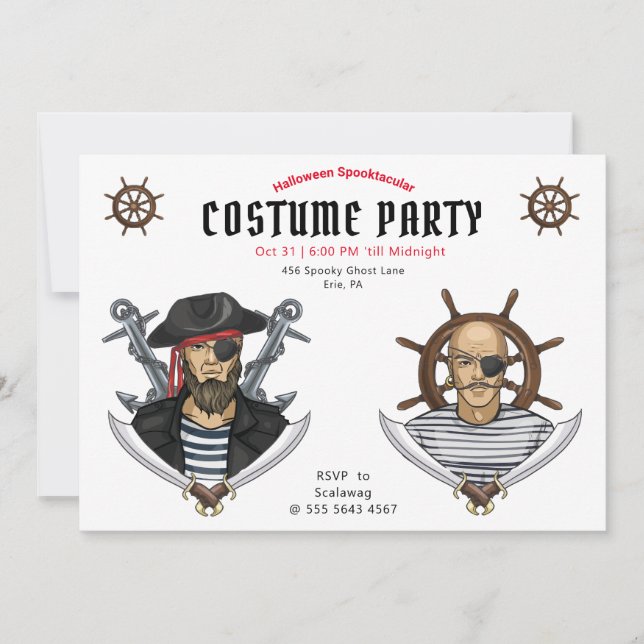 Convites Adulto de Figurino de Pirata de Halloween (Frente)