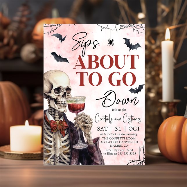 Convites Adulto Halloween Sips prestes a descer esqueleto (Criador carregado)