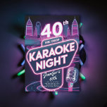 Convites Adulto Karaoke 90s Neon Pink aniversário de 40 ano<br><div class="desc">Um convite de festas retrô, funk e aniversário de 40 anos para mulheres com tema karaokê, com uma ilustração de estilo 90 com o pano de fundo da paisagem urbana, em néon rosa-quente brilhando sobre um fundo de marinho escuro. Um favorito milenar, este laser dos anos 90, brilho neon, tema...</div>