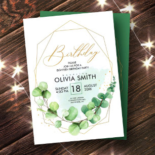 Convites Adulto Verde e Dourado Boho Russo de Aniversário V