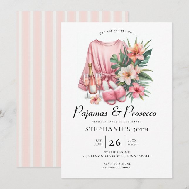 Convites Adultos - aniversário de 30 anos Tropical PJ Prose (Frente/Verso)