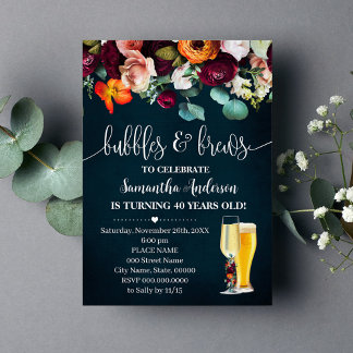 Convites Adultos Bolhas de Aniversário e Flores de Vinho Az