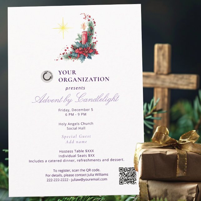 Convites Advent by Candlelight Women Ministry P Christmas (Elegant Advent by Candlelight Women Ministry Purple Spiritual Blessed Christmas Star Invitation)