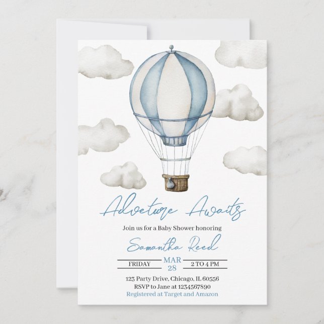 Convites Adventure Aguarda Chá de fraldas (Frente)