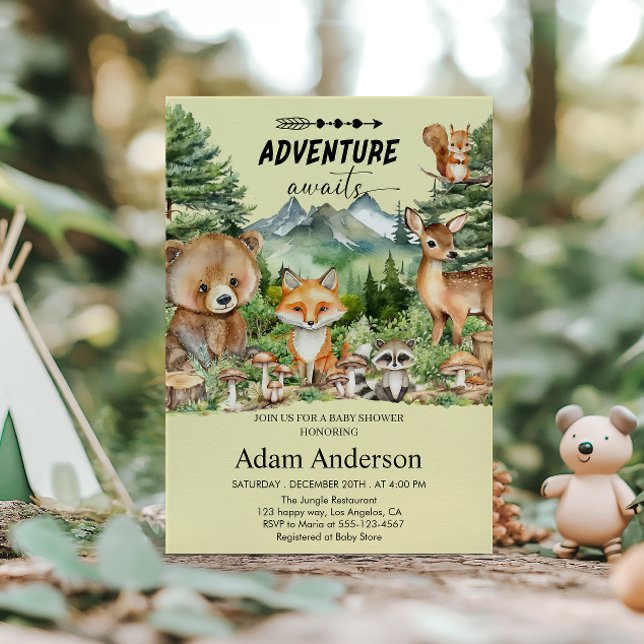 Convites Adventure Aguarda Chá de fraldas de floresta cremo (Criador carregado)