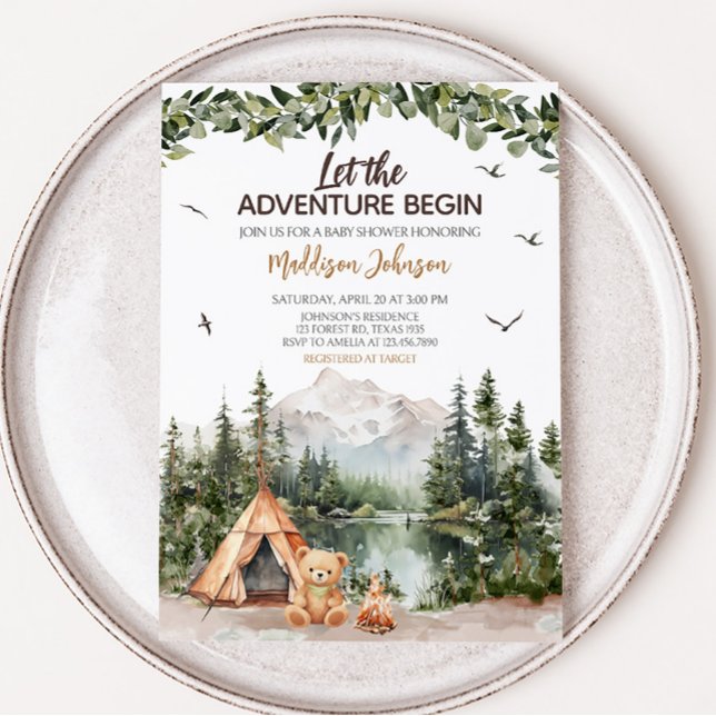 Convites Adventure Aguarda Chá de fraldas de montanha (Let the Adventure Begin Baby Shower Invitation)
