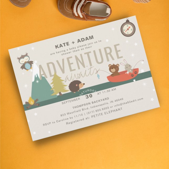 Convites Adventure Aguarda Chá de fraldas Neutro de Taup Wo (Criador carregado)