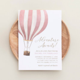 Convites Adventure aguarda Chá de fraldas rosa de balão de 
