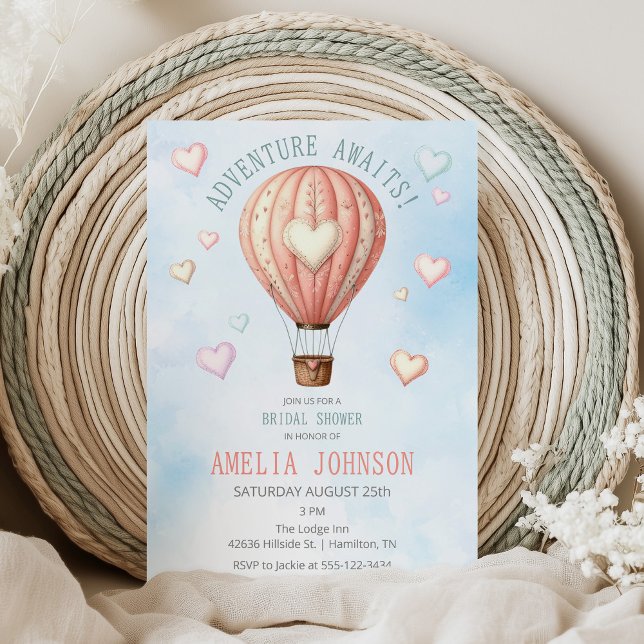 Convites Adventure Aguarda Chá de panela de balão de ar que (Adventure Awaits Hot Air Balloon Bridal Shower Invitation)
