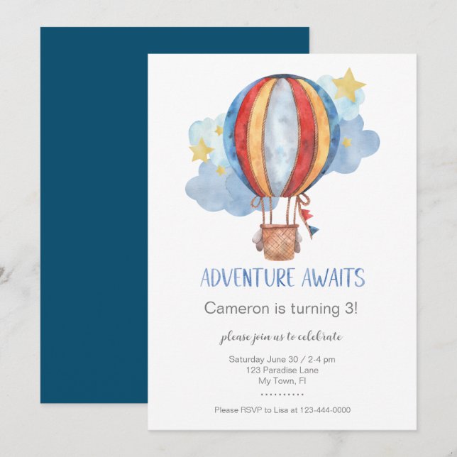Convites Adventure Aguarda Festa de aniversário de balão de (Frente/Verso)