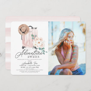 Convites Adventure Aguarda Foto de Graduação de Mala Rosa